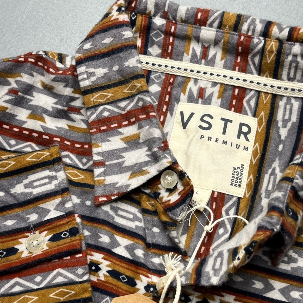 VSTR Premium Mens Southwestern Flannel Button Down‎ Shirt Large Geometric Multi